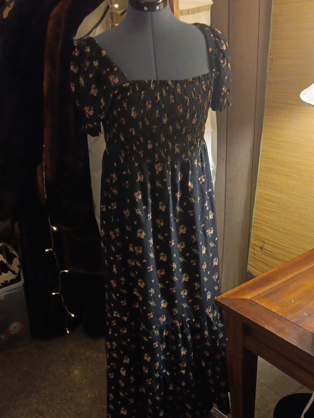 Forever 21 Black Floral Smocked Square-Neck Maxi Dress